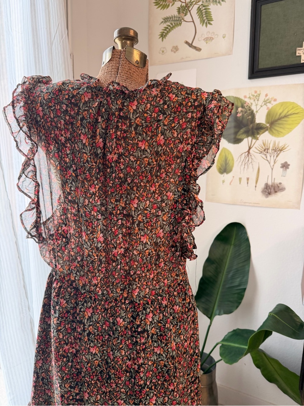 BB Dakota Steve Madden Floral Ruffle Tiered Midi Dress XXL Multi Color Boho - Picture 4 of 8
